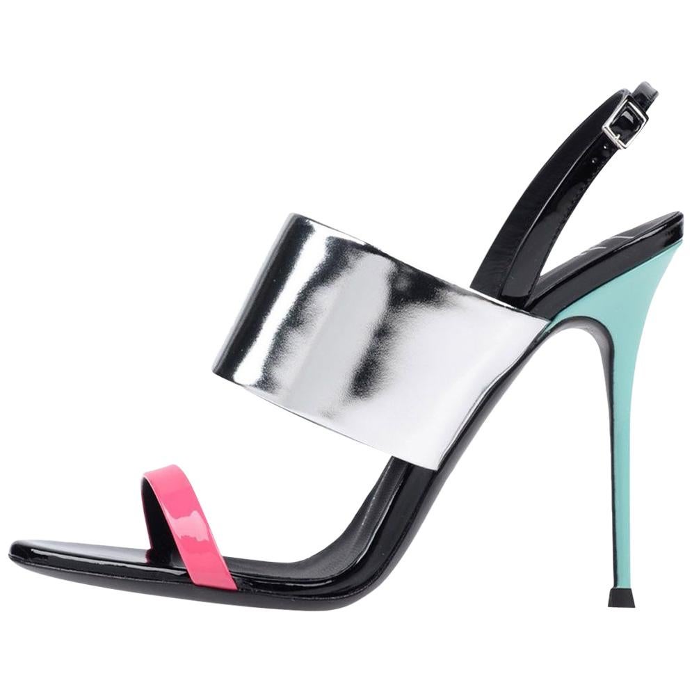 Giuseppe Zanotti NEW Silver Pink Blue Leather Evening Strap Sandals Heels in Box