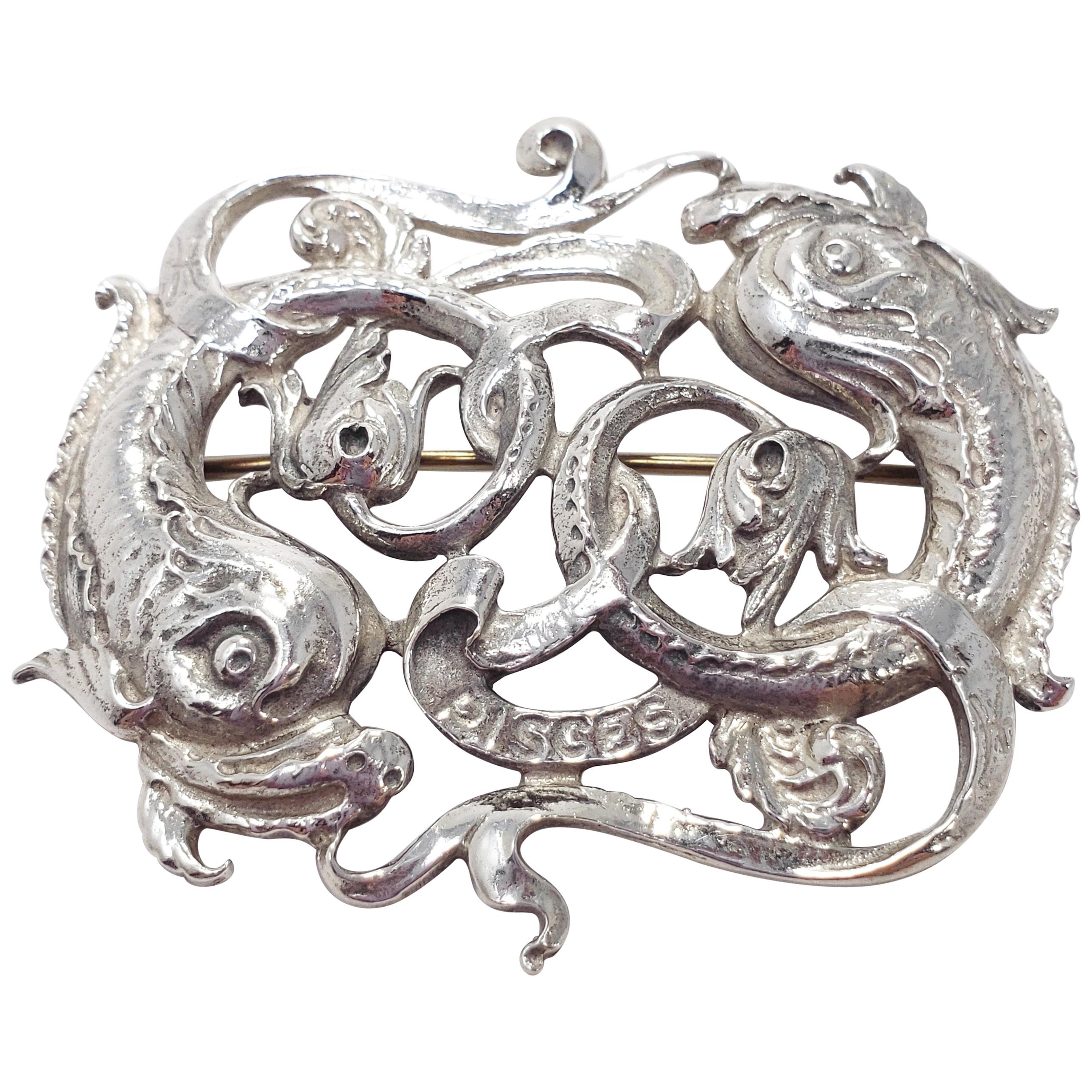 Cini Zodiac Pisces Brooch in Sterling Silver, 1950s