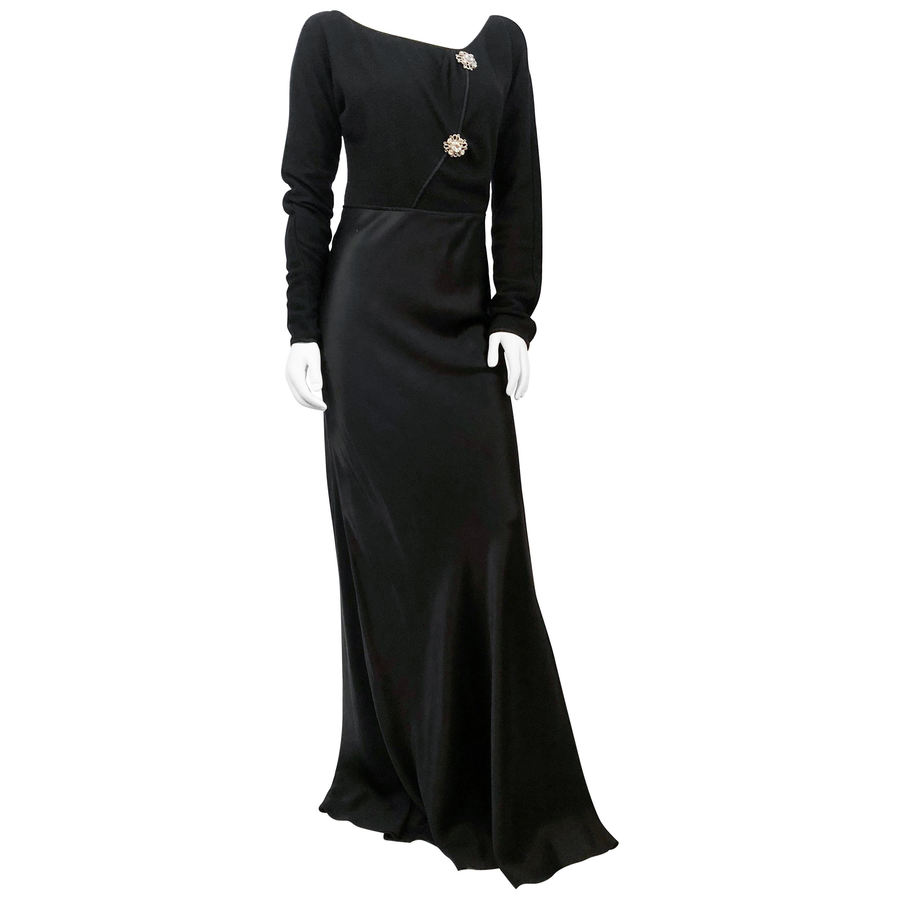 1990s Donald Deal Black Knit and Satin Dress For Sale
