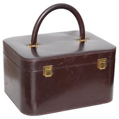 Retro Rare Hermes Box Leather Train Case Vanity with Mirror Travel Carry On Bag 1950s