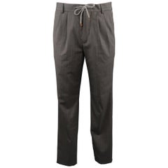 Vintage BRUNELLO CUCINELLI Size 32 Dark Gray Stripe Wool Dress Pants