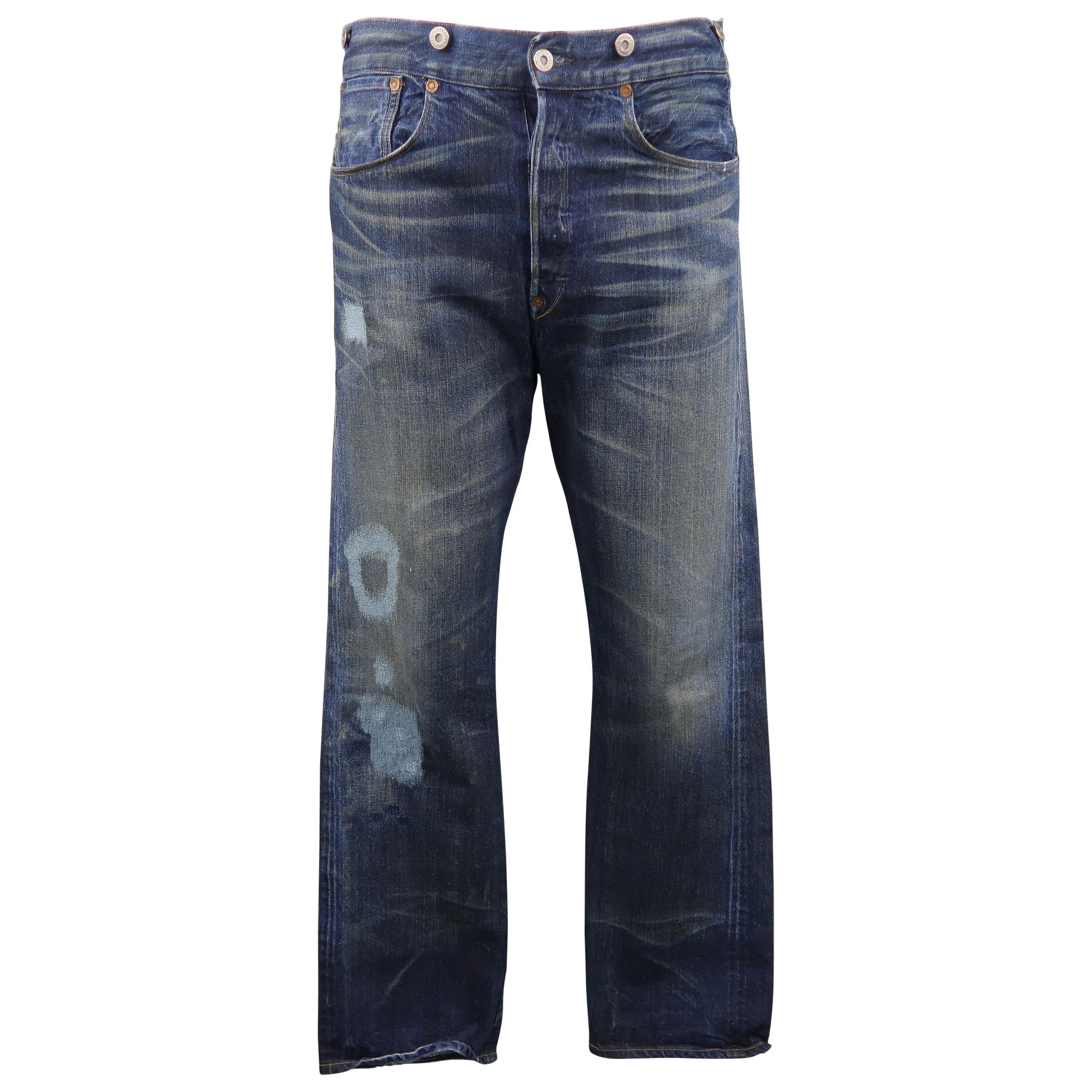 LEVI'S VINTAGE Size 32 Indigo Distressed Selvedge Denim Jeans