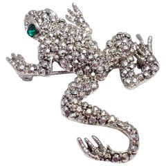 Vintage Hobe Pave Marcasite and Silver Frog Brooch Pin, 1940s