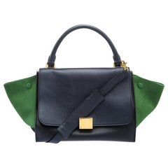 Celine Black/Green Leather and Suede Small Trapeze Tote