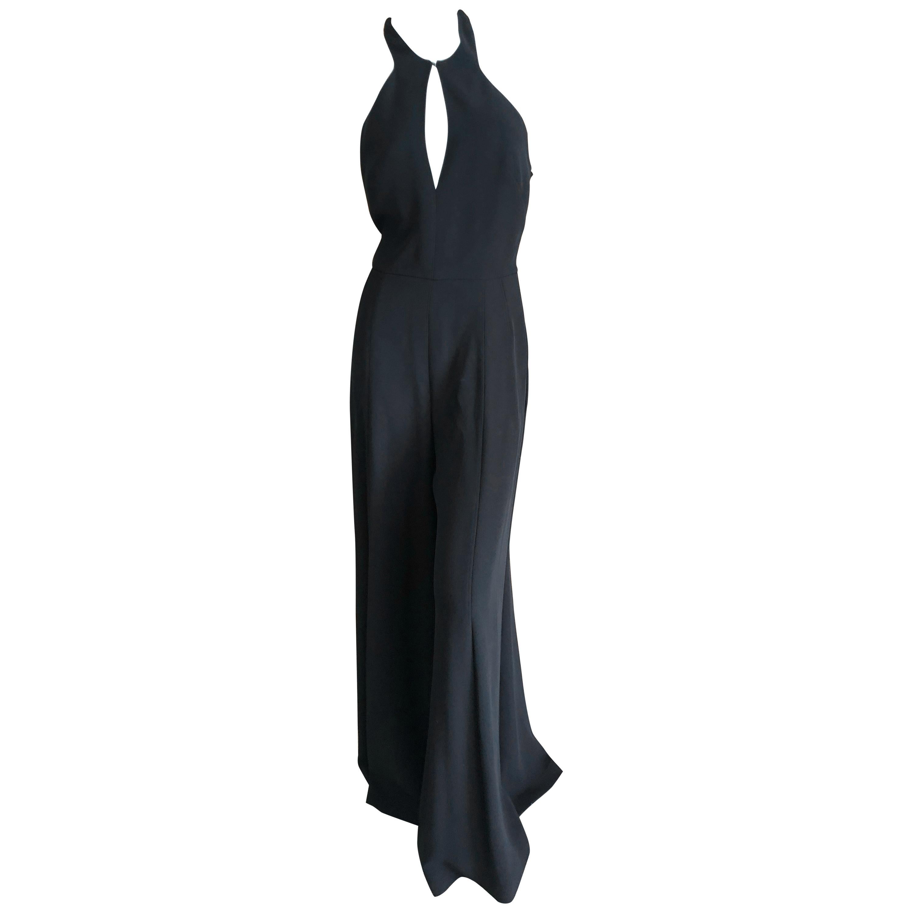 YSL by Tom Ford Spring 2011  Black Silk Keyhole Halter Style Wide Leg Jumpsuit For Sale