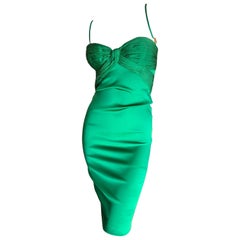 Roberto Cavalli Emerald Silk Micro Pleated Cocktail Dress New Tags