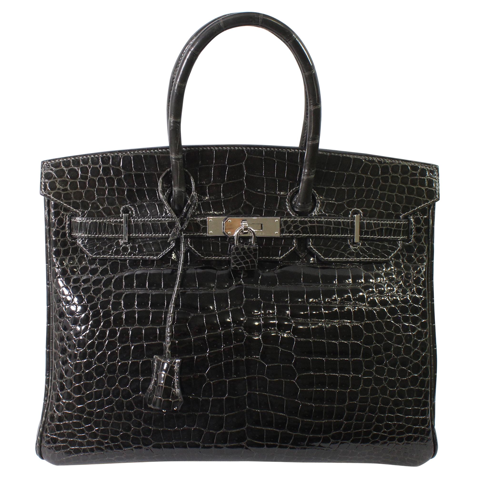 Hermes Black Graphite Porosus Crocodile Leather Birkin 35 Bag, 