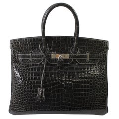 Hermes Black Graphite Porosus Crocodile Leather Birkin 35 Bag,