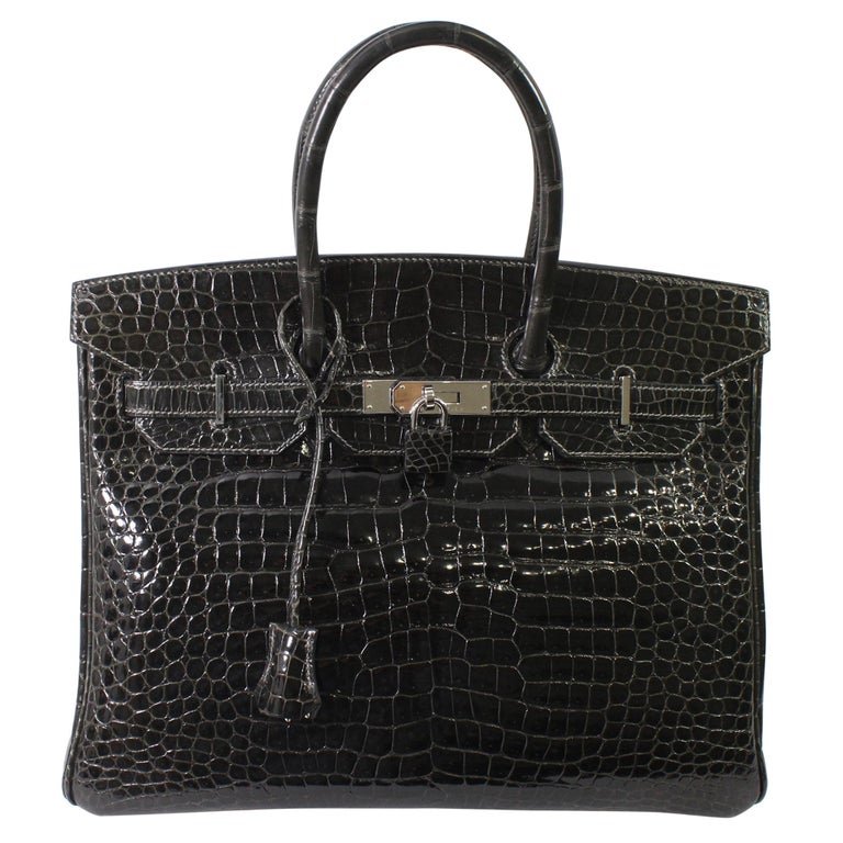Hermes Black Graphite Porosus Crocodile Leather Birkin 35 Bag, at