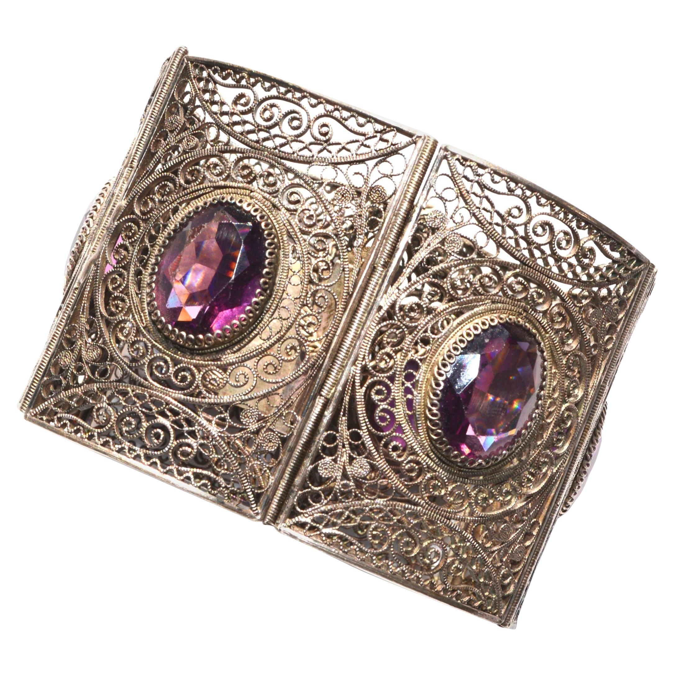 Edwardian Silver Filigree Cuff  For Sale