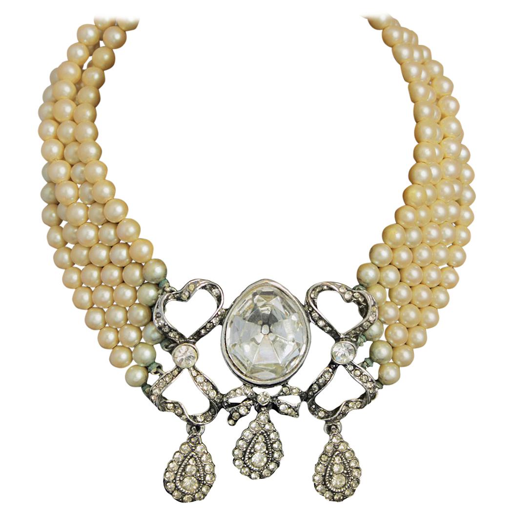 Kenneth Lane Pearl and Rhinestone Necklace