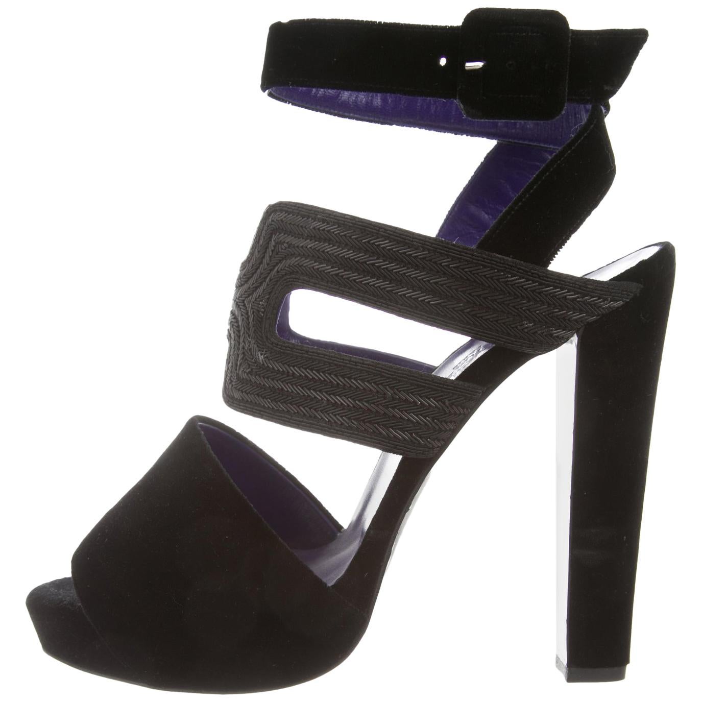 HERMES NEW Black Purple Bead Strappy Evening Sandals Heels