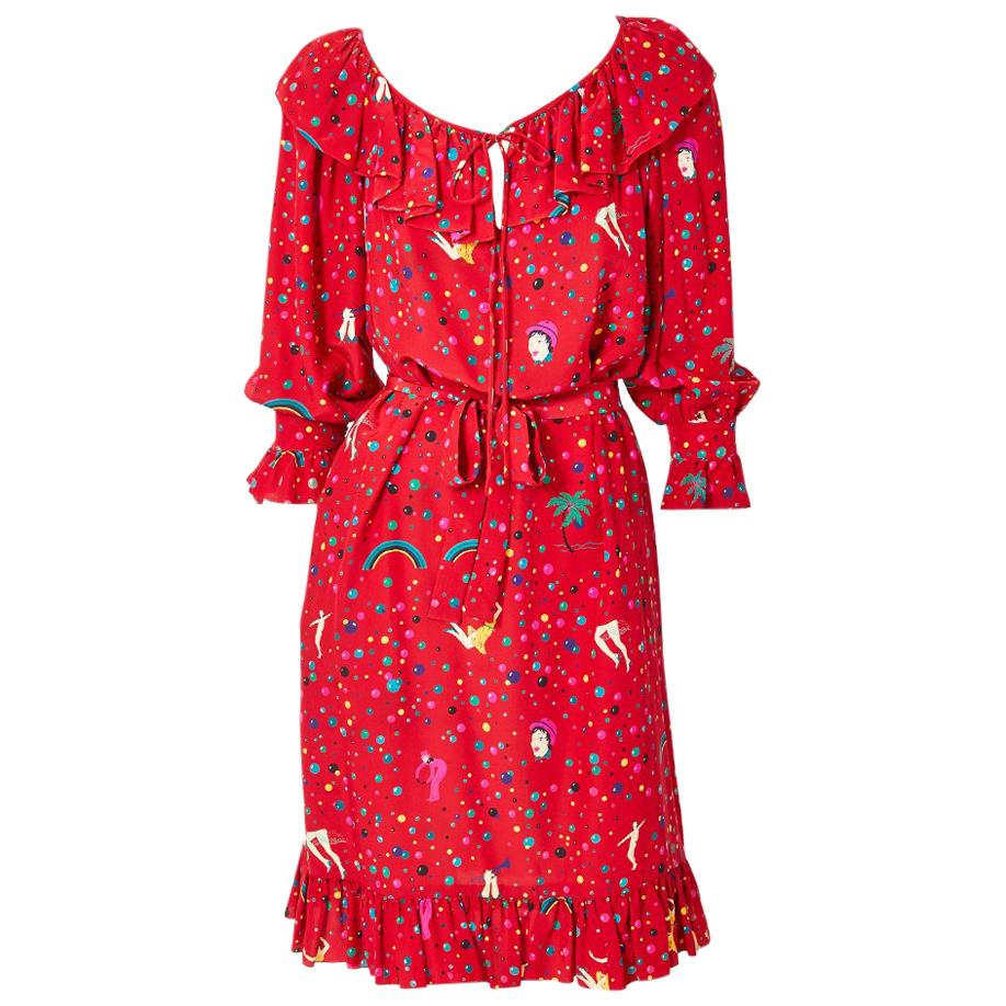 Ungaro Circus Pattern Silk Day Dress