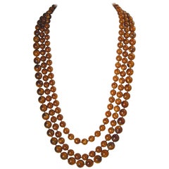 Vintage 3 Strand Brown Beaded 1960s Necklace