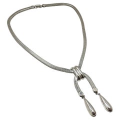 Vintage Retro Silver-Tone Snake Link Tassel Drop Necklace
