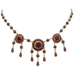 Vintage Art Deco 30s Gold Wash/Sterling Silver Garnet Necklace