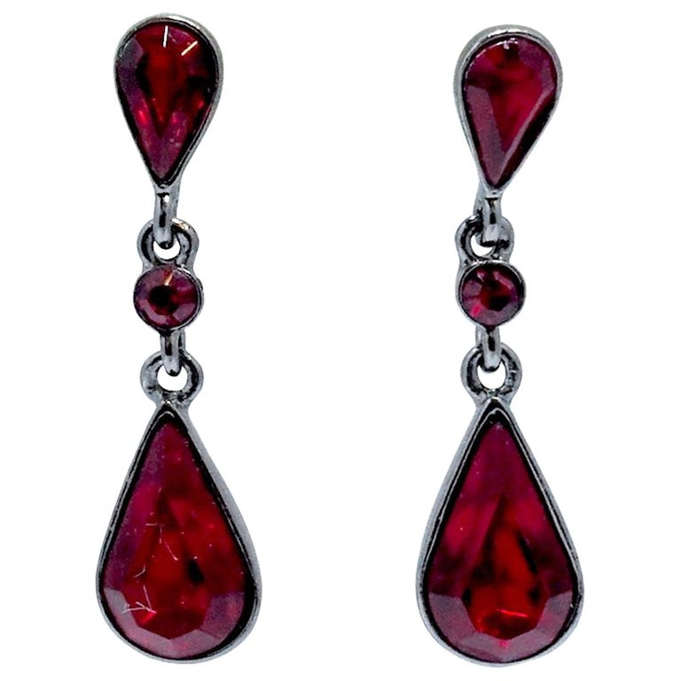 Vintage Signed Givenchy Red Crystal Earrings at 1stDibs