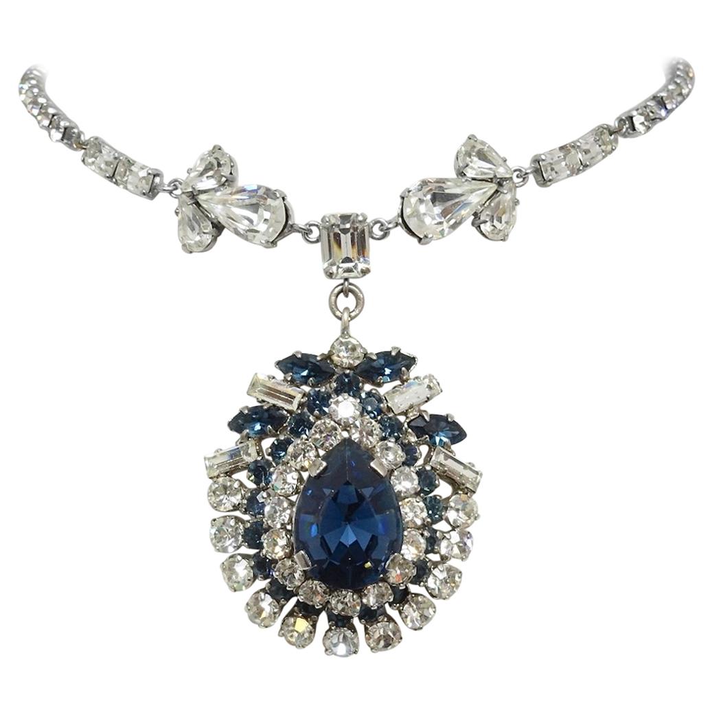 Vintage (Weiss?) Blue & Clear Rhinestone Pendant  For Sale