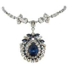 Retro (Weiss?) Blue & Clear Rhinestone Pendant 