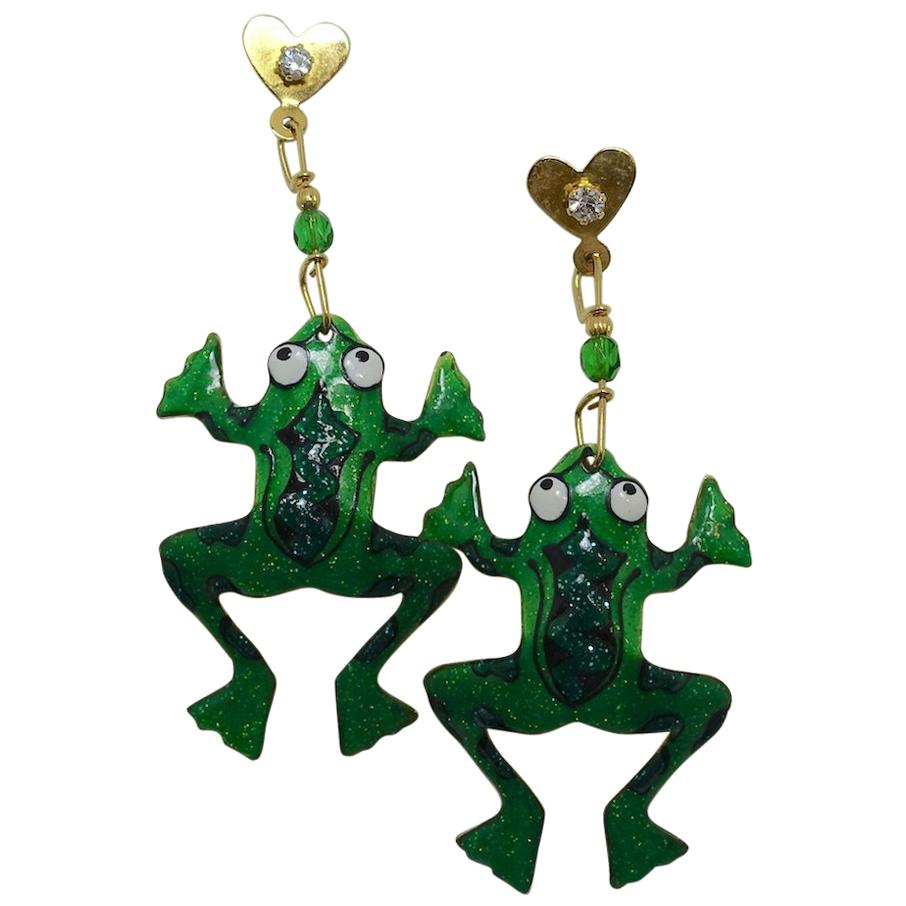 Vintage Signed “Lunch at the Ritz” Frog Earrings For Sale