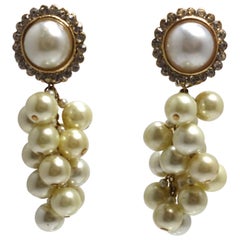 Vintage Signed DeMario Faux Pearl Drop Earrings