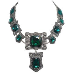 Green 
Clear Crystals Drop Necklace