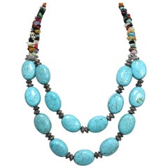 Vintage Faux Turquoise & Multi-Gem Stones Necklace