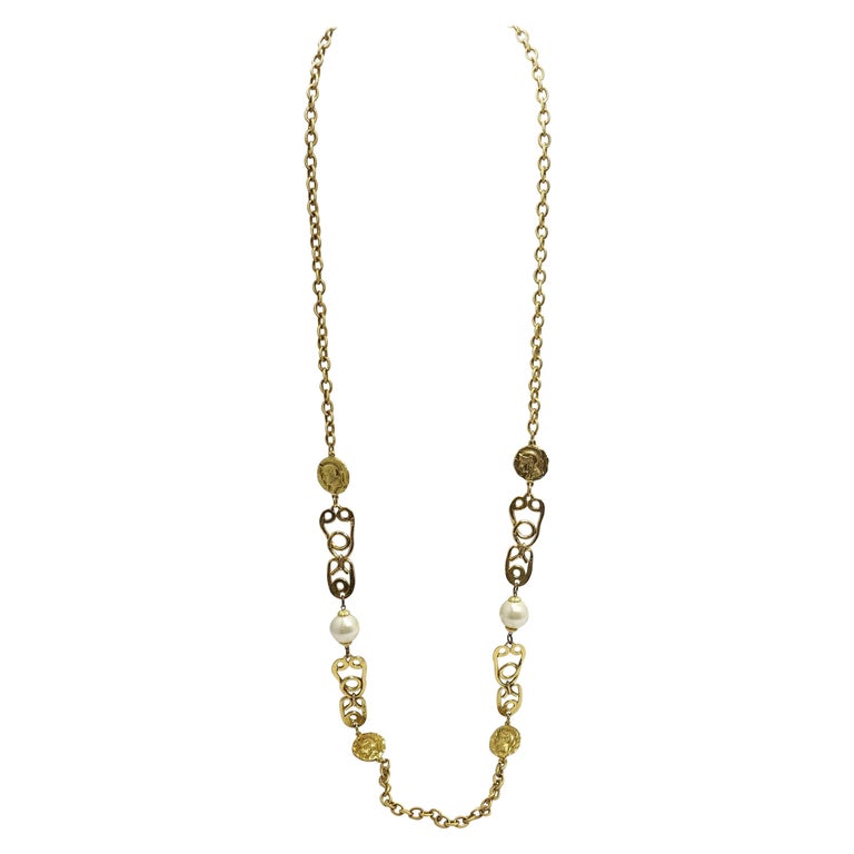 Long Faux Pearl and Gold-Tone Romanesque Design Necklace at 1stDibs ...