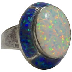 Vintage Signed Moott Opal 
Ground Opal Sterling Silver Ring, Sz 8.5