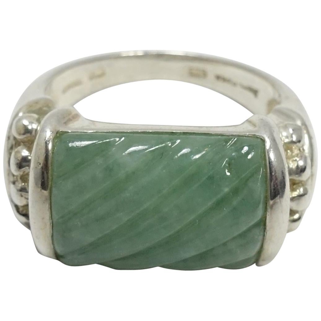 Signed Judith Ripka Jade & Sterling Silver Ring, Sz 10 For Sale