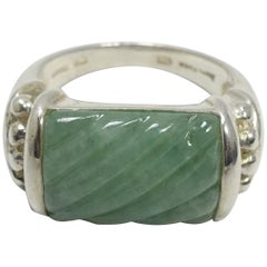 Signed Judith Ripka Jade & Sterling Silver Ring, Sz 10