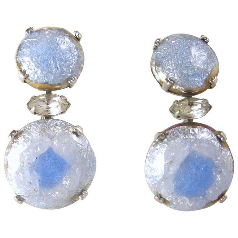 Vintage Iridescent Drop Clip Earrings For Sale at 1stDibs