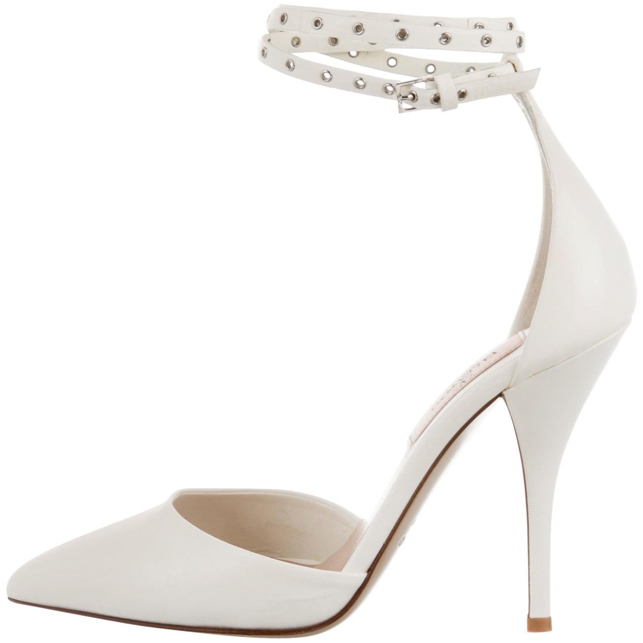 Valentino NEW White Leather Silver Stud Evening Sandals Pumps Heels in Box