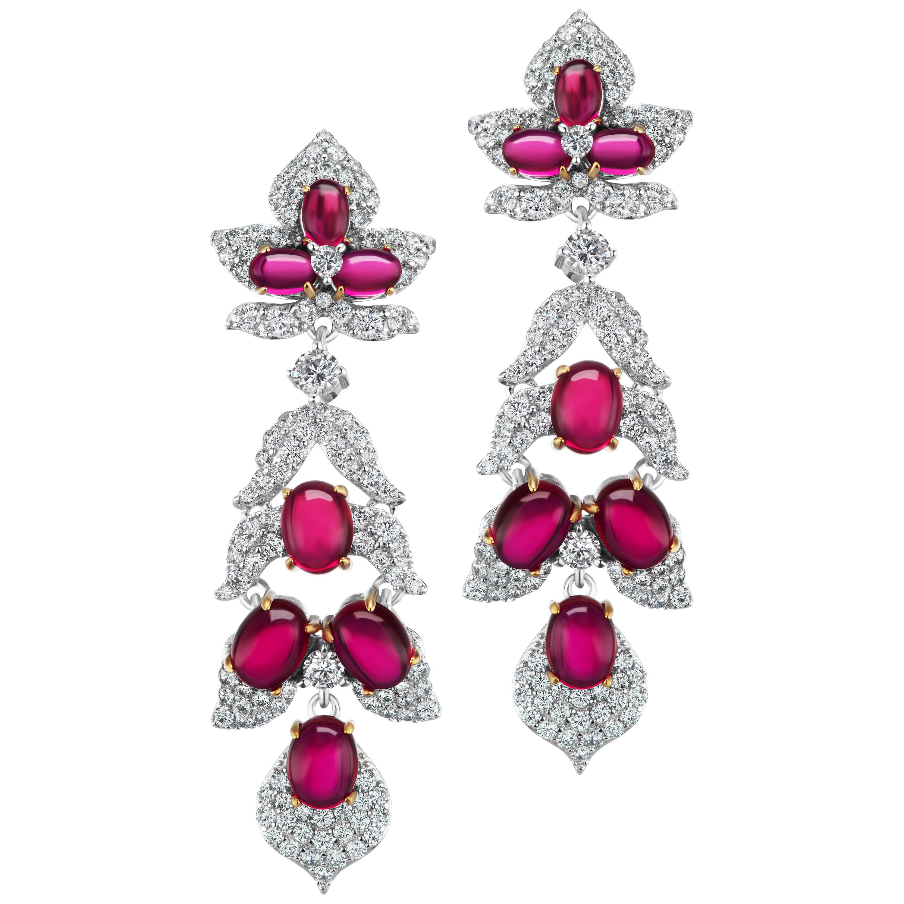 Faux Cabochon Ruby Pave Cubic Zirconia Sterling Earrings