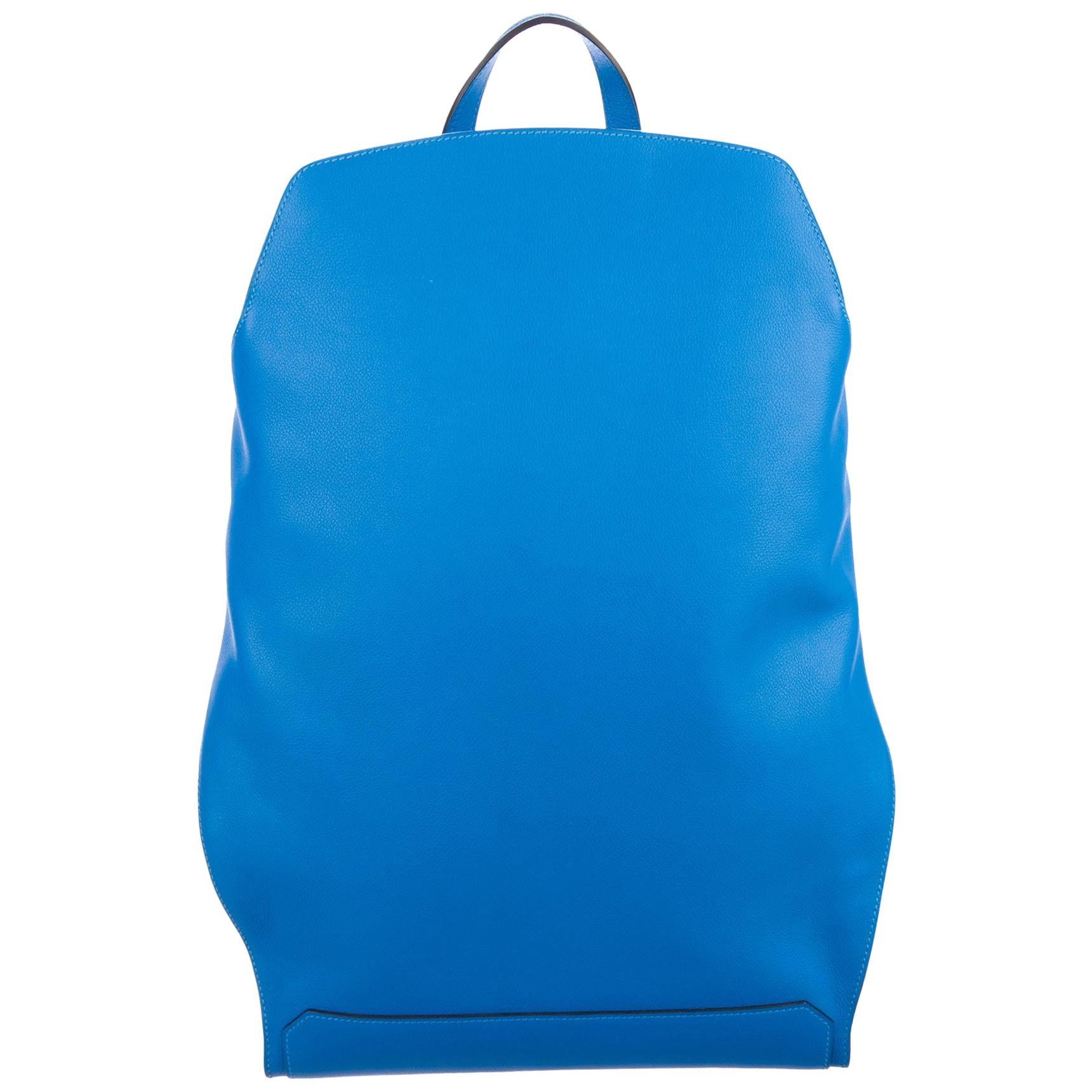 Hermes Blue Men's Women's Carryall Leather Backpack Travel Shoulder Bag in Box