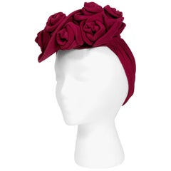 1940's Howard Hodge Purple Roses Bouquet Jersey-Knit Tilt Top Headpiece Hat 
