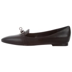 HERMES NEW Black Lather Palladium Kelly Turn Lock Flats Loafers Shoes