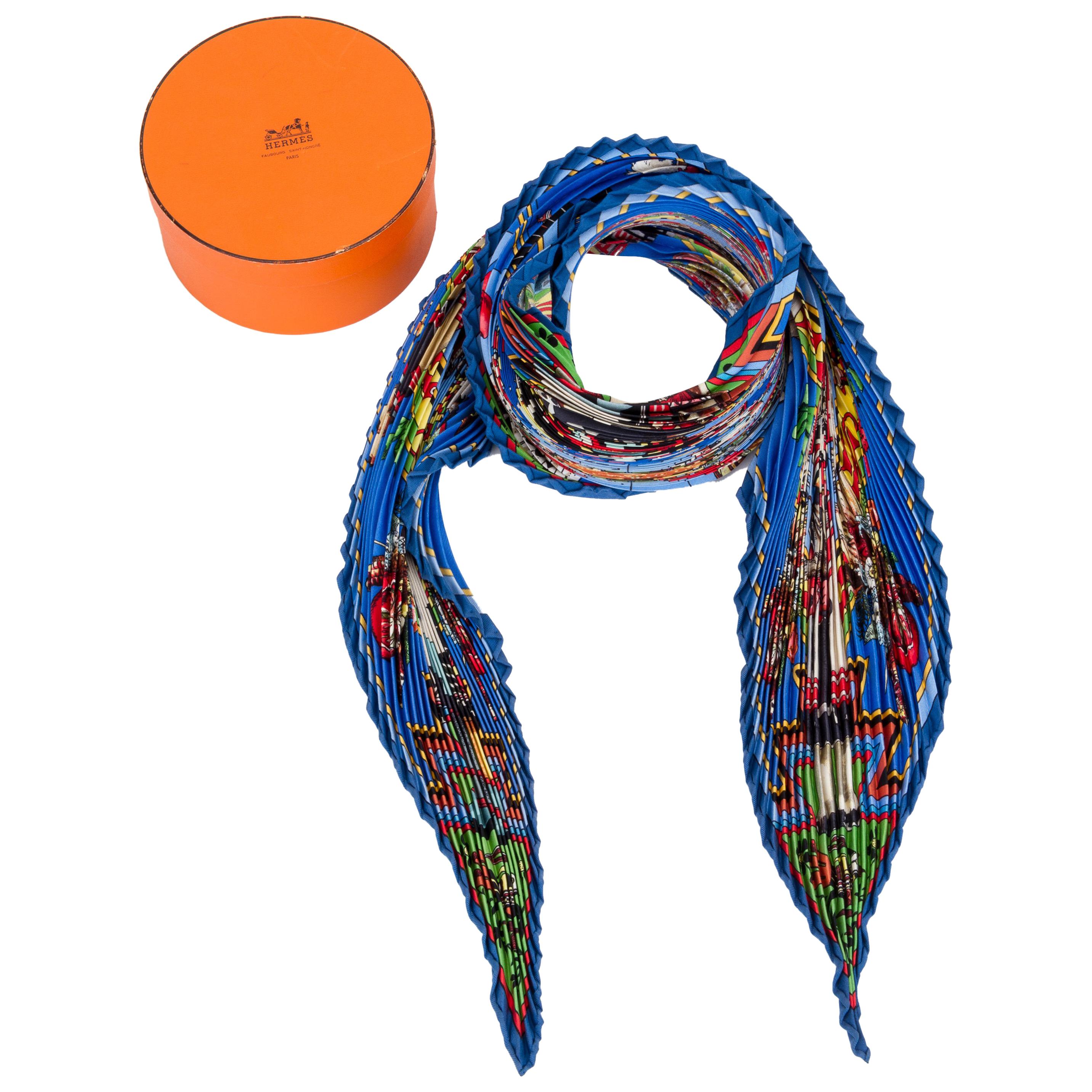 Hermes Plisse Pleated Silk Scarf