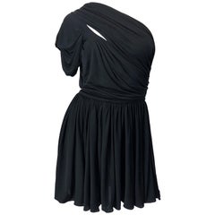 John Galliano Sz 42 6 / 8 2000s Black One Shoulder Grecian Vintage Mini Dress
