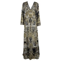 Roberto Cavalli Multicolor Metallic Print Sheer Silk Chiffon Slit Detail Maxi Dr