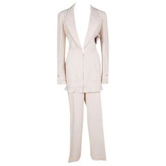 Chanel Blush Pink Textured Camellia Brooch Detail Blazer and Wide Leg Pants Suit