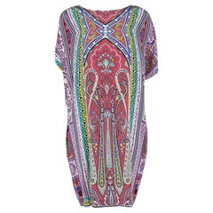 Etro Multicolor Printed Silk Slit Sleeve Detail Shift Dress L