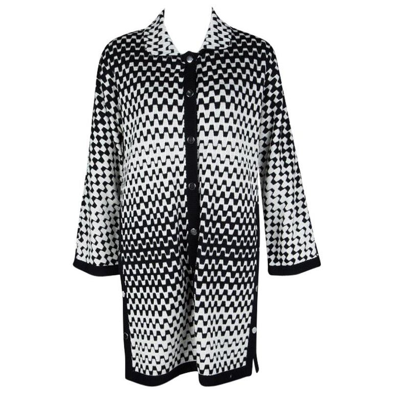 Missoni Monochrome Textured Knit Button Front Cardigan Tunic M at 1stdibs