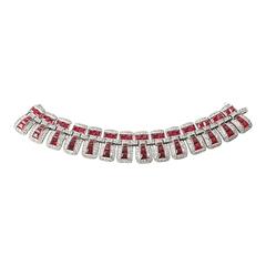 De Rosa Book Piece Articulated Art Deco Faux Ruby Fringe Bracelet
