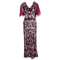 Jenny Packham Red Sequin Embellished Ruffled Sleeve Maxi Dress L