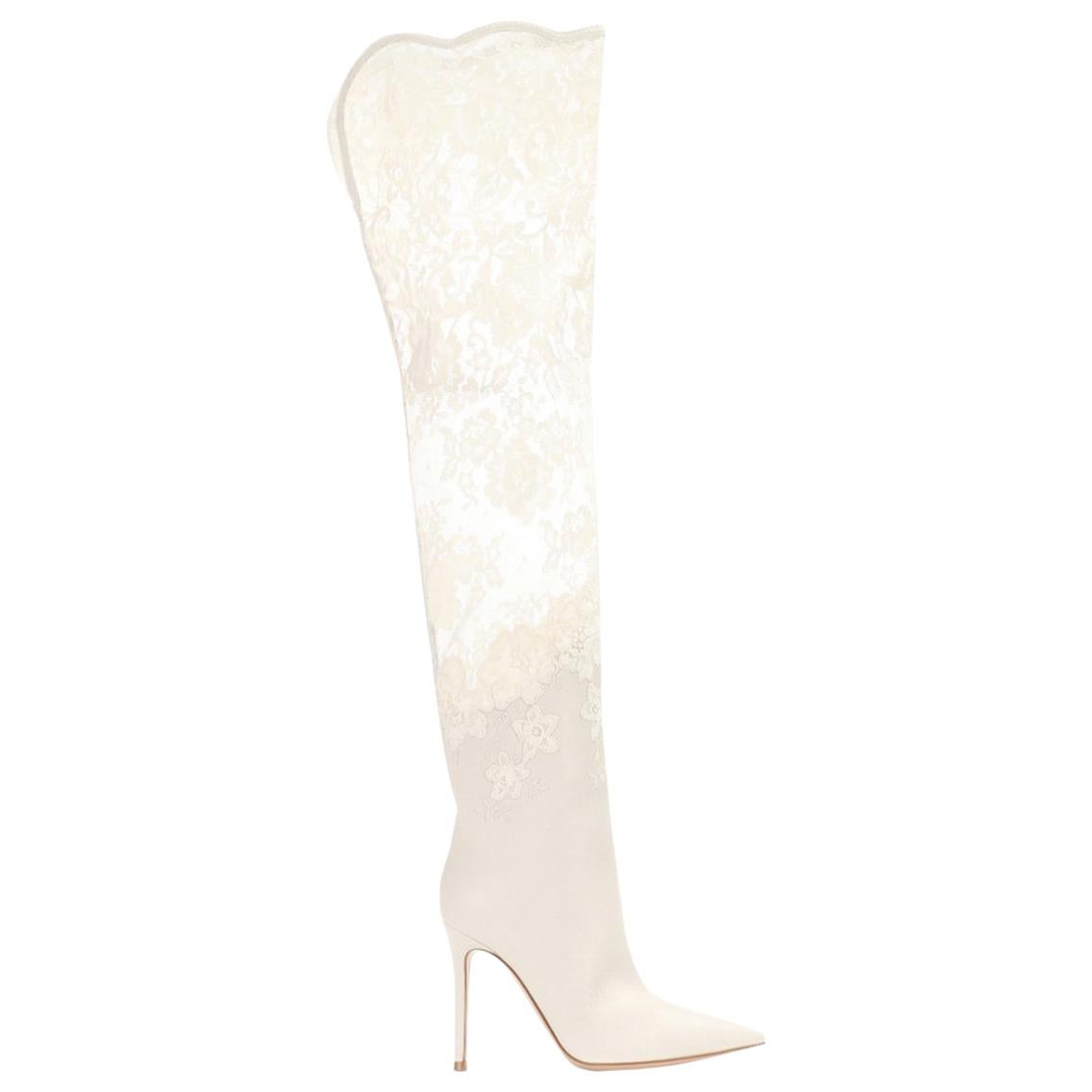 Gianvito Rossi Debrah Lace and Leather Over-The-Knee Boots