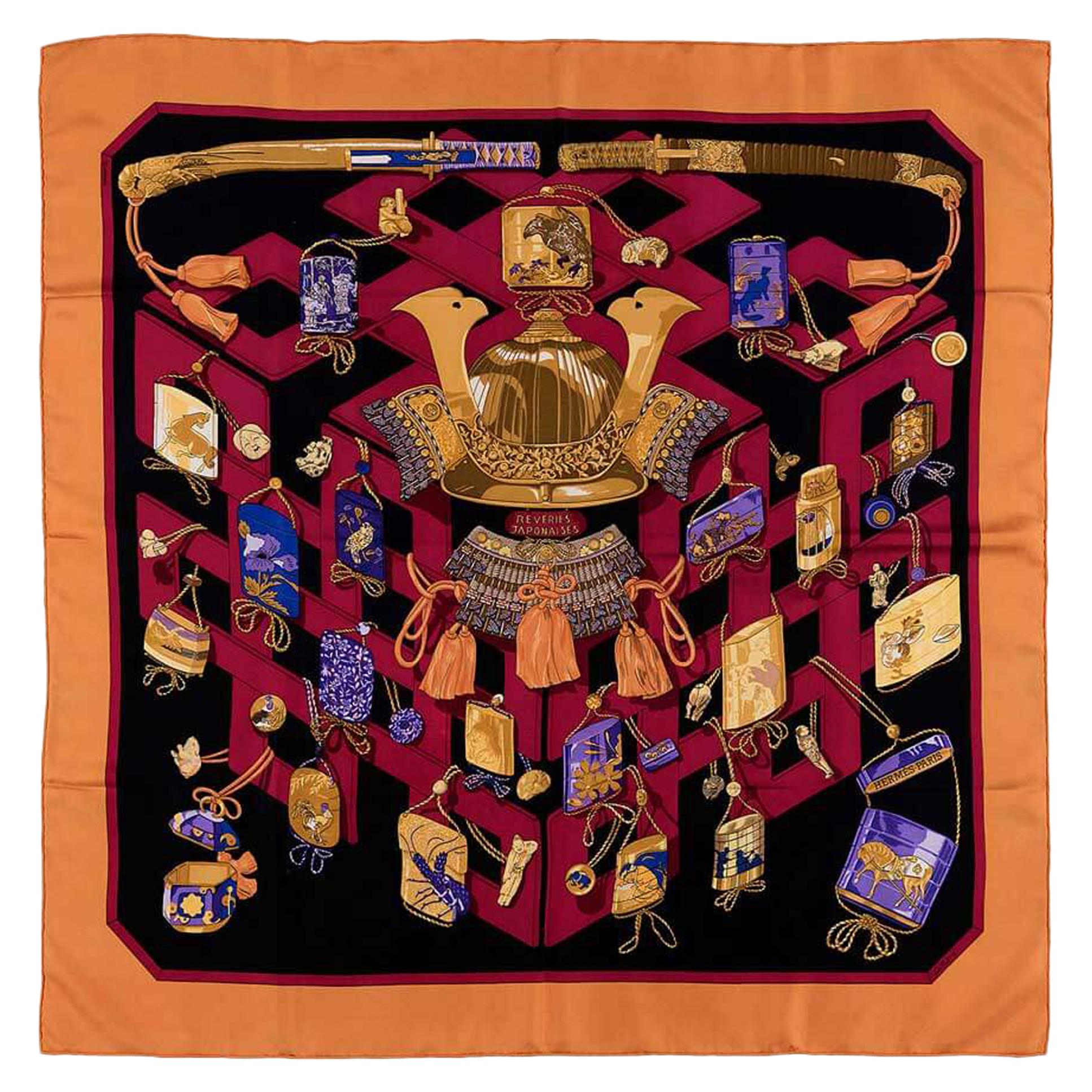 Very Rare Vintage Hermes Silk Scarf 'Reveries Japonaises' by Caty Latham For Sale