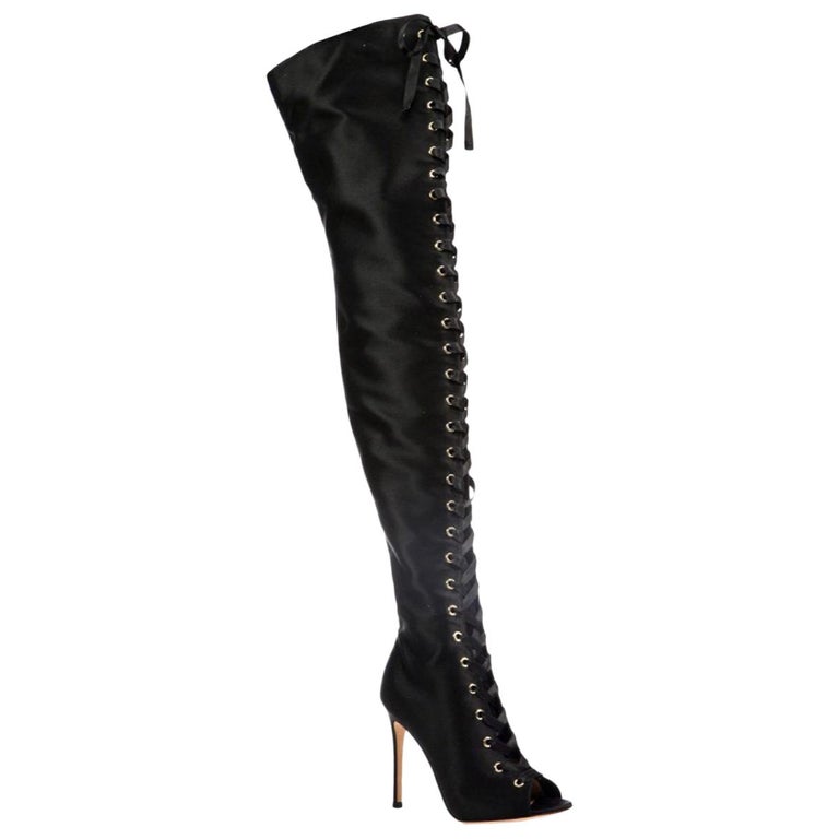Gianvito Rossi Marie Lace-Up Satin Over-The-Knee Boots For Sale at 1stDibs