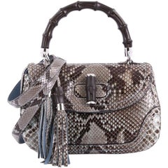 Gucci New Bamboo Convertible Top Handle Bag Python Medium