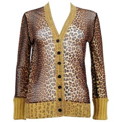 Jean Paul Gaultier Cheetah Print Cardigan with Angora Trim Size M